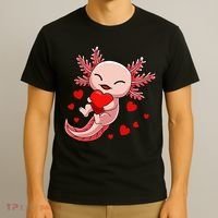 Cute Axolotl Heart Valentines Day T-Shirt thumb 3