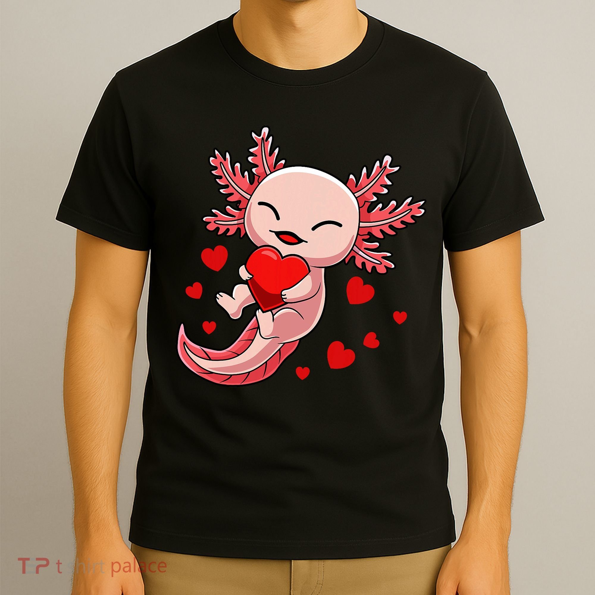 Cute Axolotl Heart Valentines Day T-Shirt