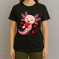 Cute Axolotl Heart Valentines Day T-Shirt thumb 4
