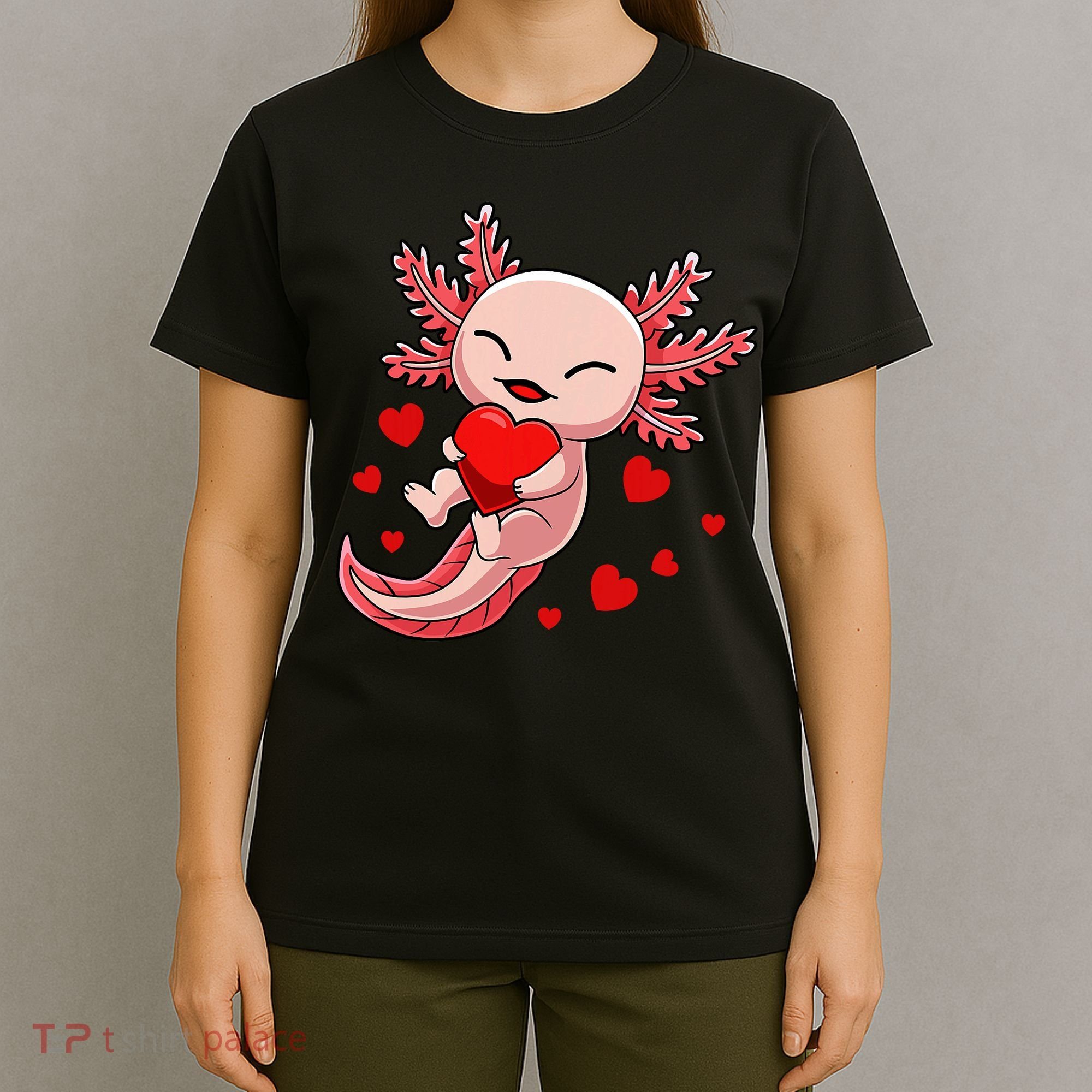 Cute Axolotl Heart Valentines Day T-Shirt