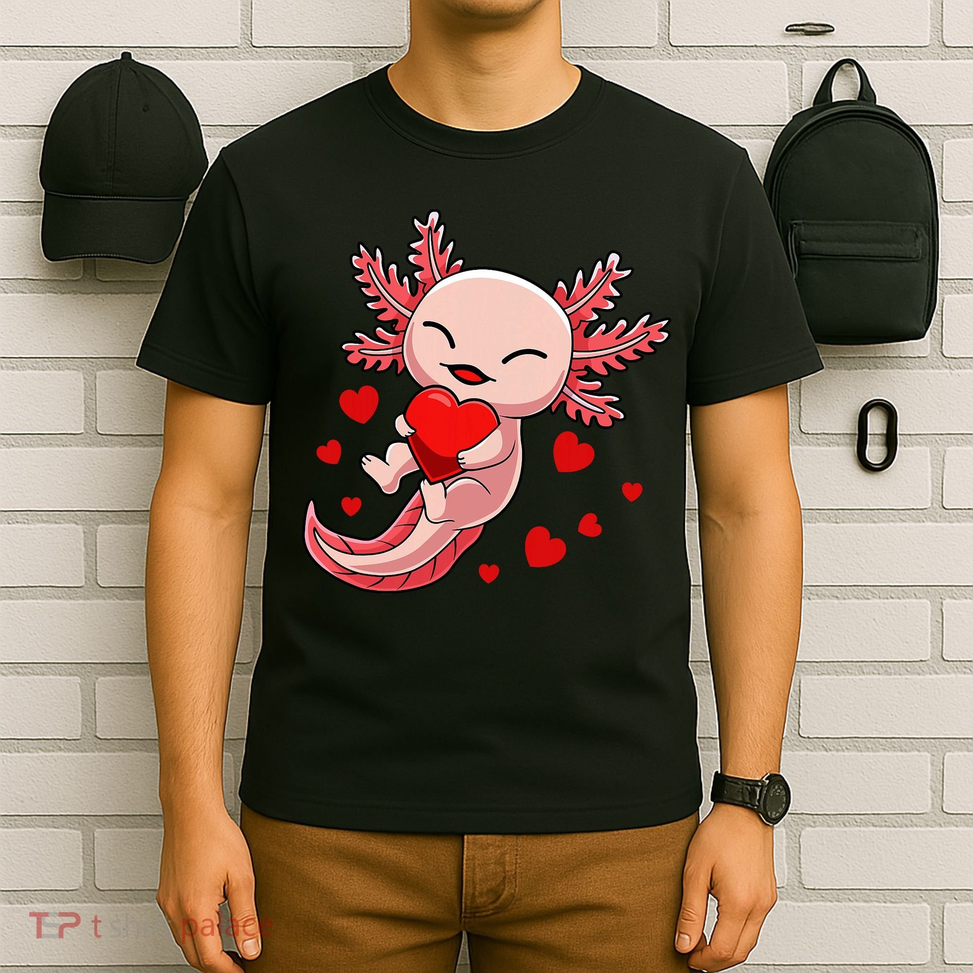 Cute Axolotl Heart Valentines Day T-Shirt