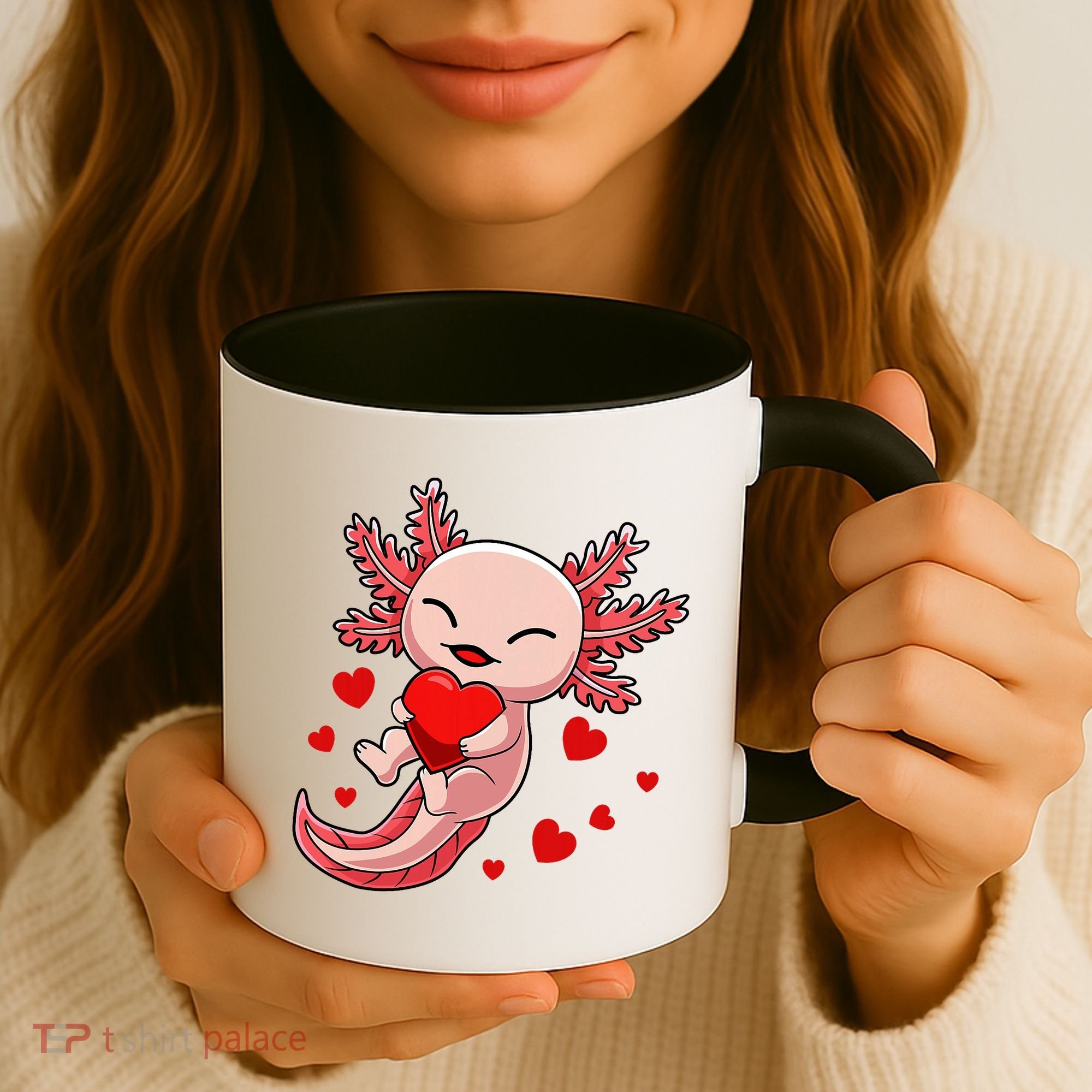 Cute Axolotl Heart Valentines Day Coffee Mug