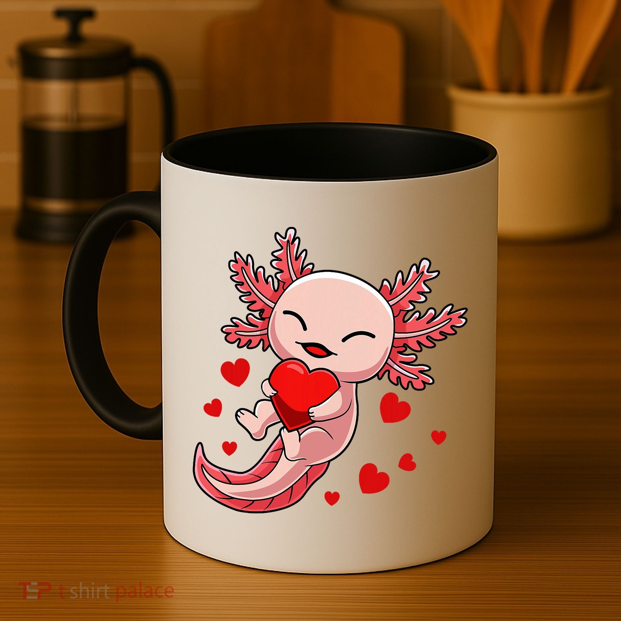 Cute Axolotl Heart Valentines Day Coffee Mug
