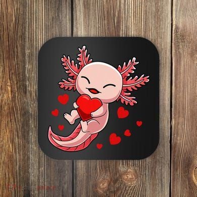 Cute Axolotl Heart Valentines Day Coaster