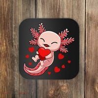 Cute Axolotl Heart Valentines Day Coaster thumb 0