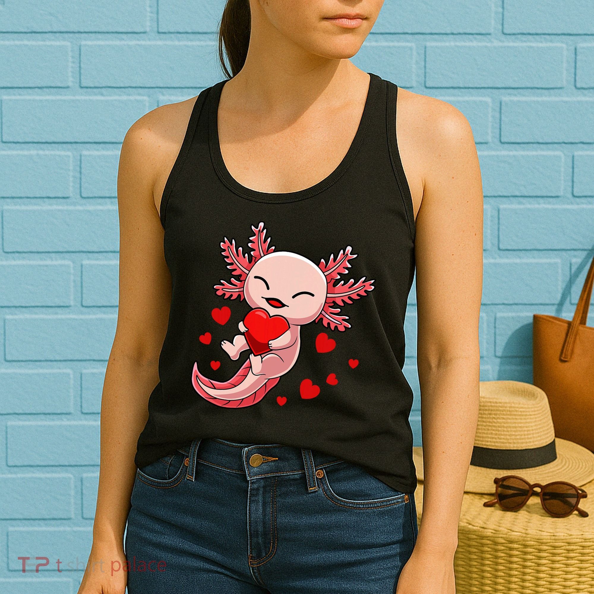 Cute Axolotl Heart Valentines Day Women's Tank Top