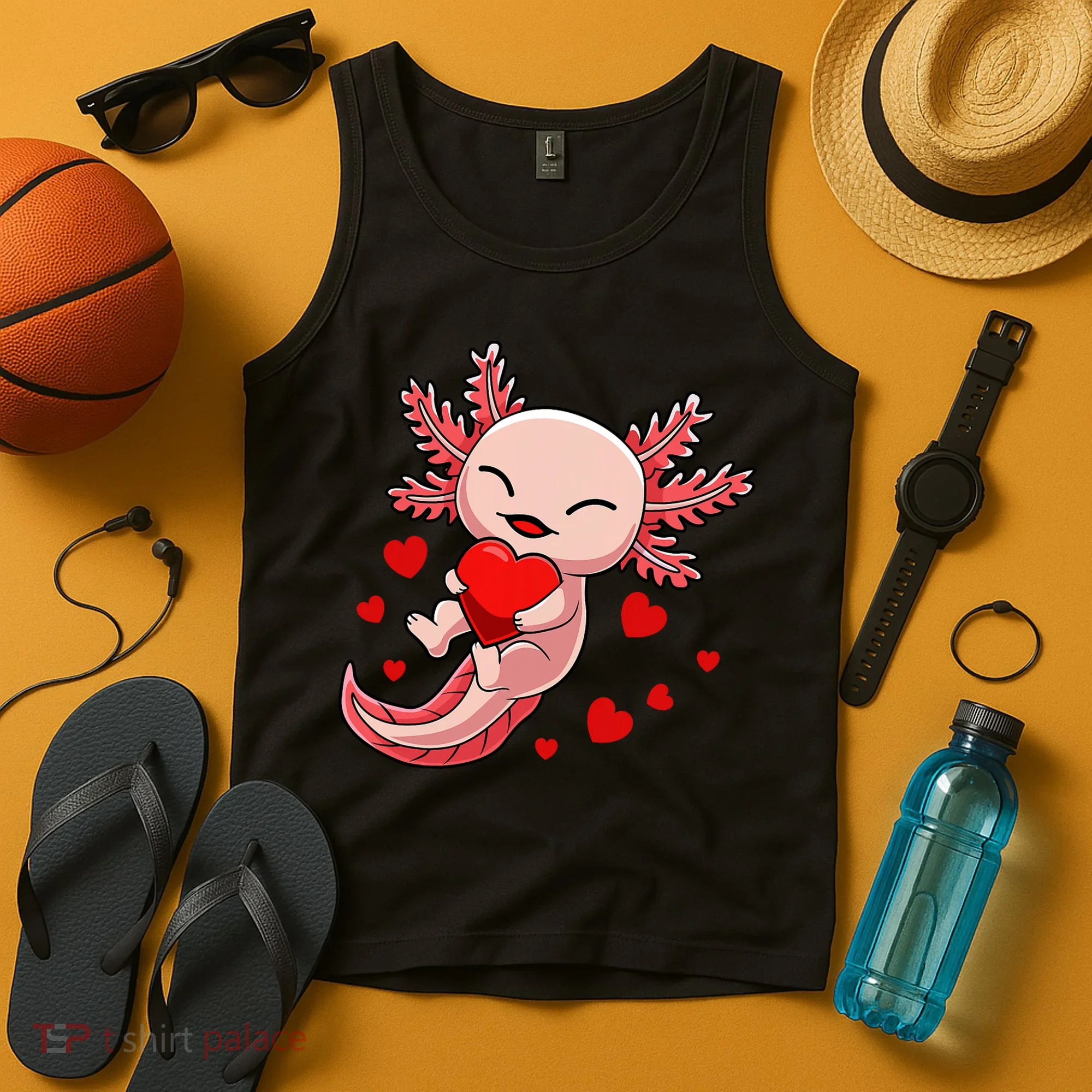 Cute Axolotl Heart Valentines Day Tank Top