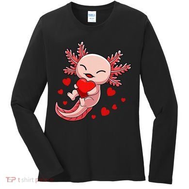 Cute Axolotl Heart Valentines Day Women's Long Sleeve Shirt