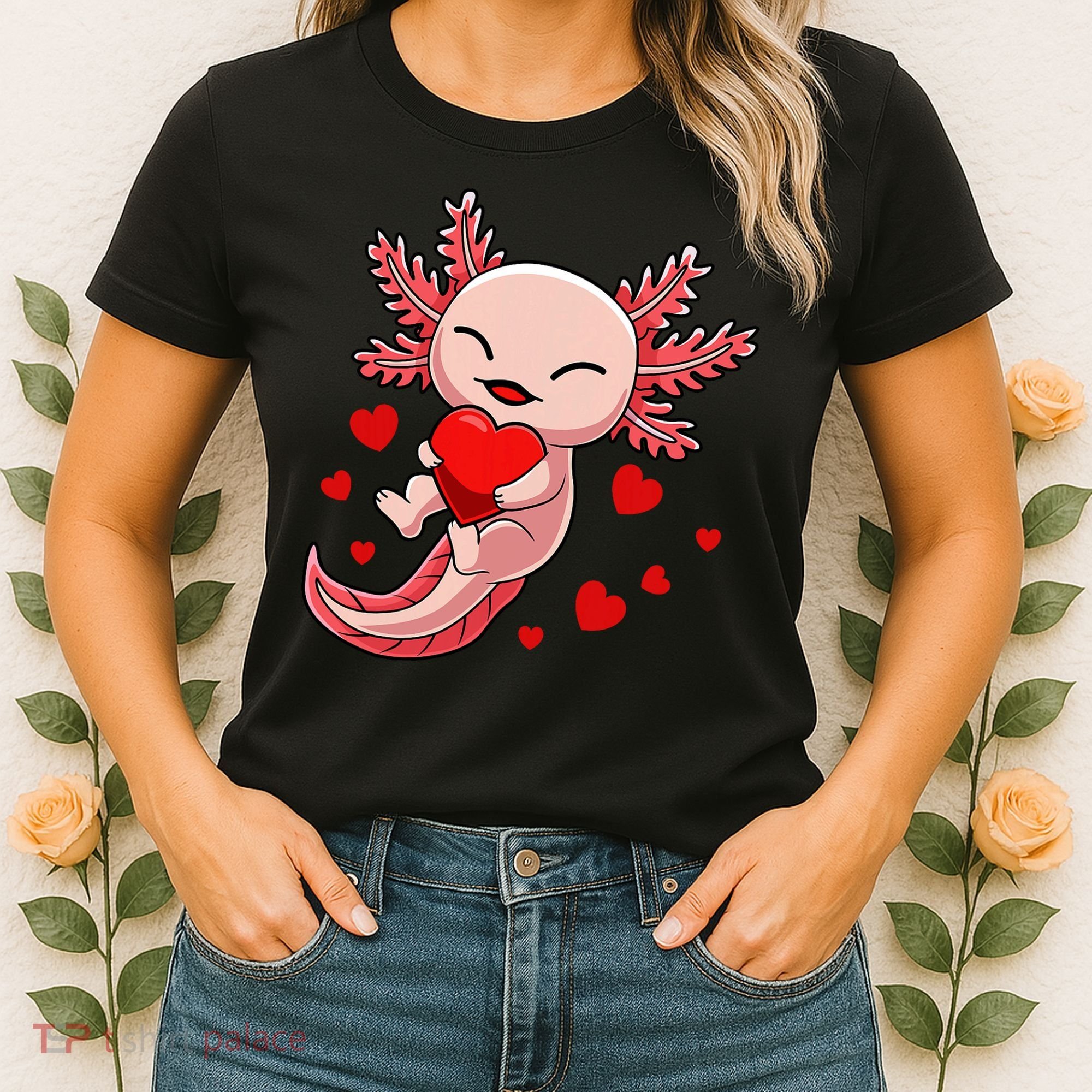 Cute Axolotl Heart Valentines Day Women's T-Shirt