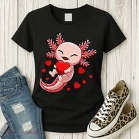 Cute Axolotl Heart Valentines Day Women's T-Shirt thumb 3