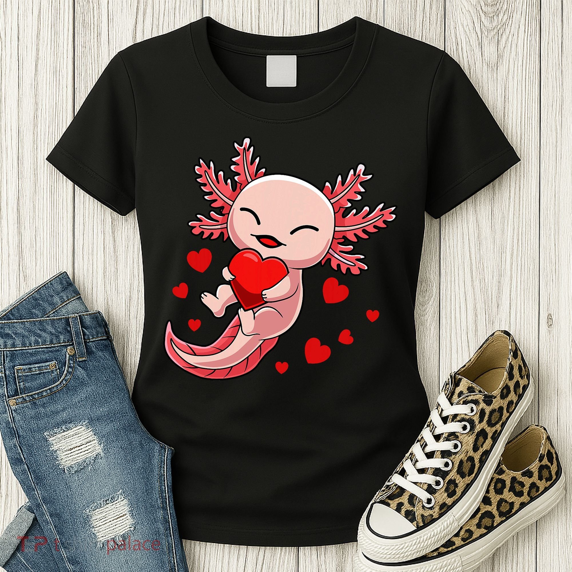 Cute Axolotl Heart Valentines Day Women's T-Shirt