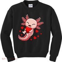 Cute Axolotl Heart Valentines Day Kids Sweatshirt thumb 0