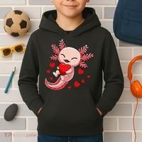 Cute Axolotl Heart Valentines Day Kids Hoodie thumb 2