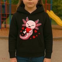 Cute Axolotl Heart Valentines Day Kids Hoodie thumb 3