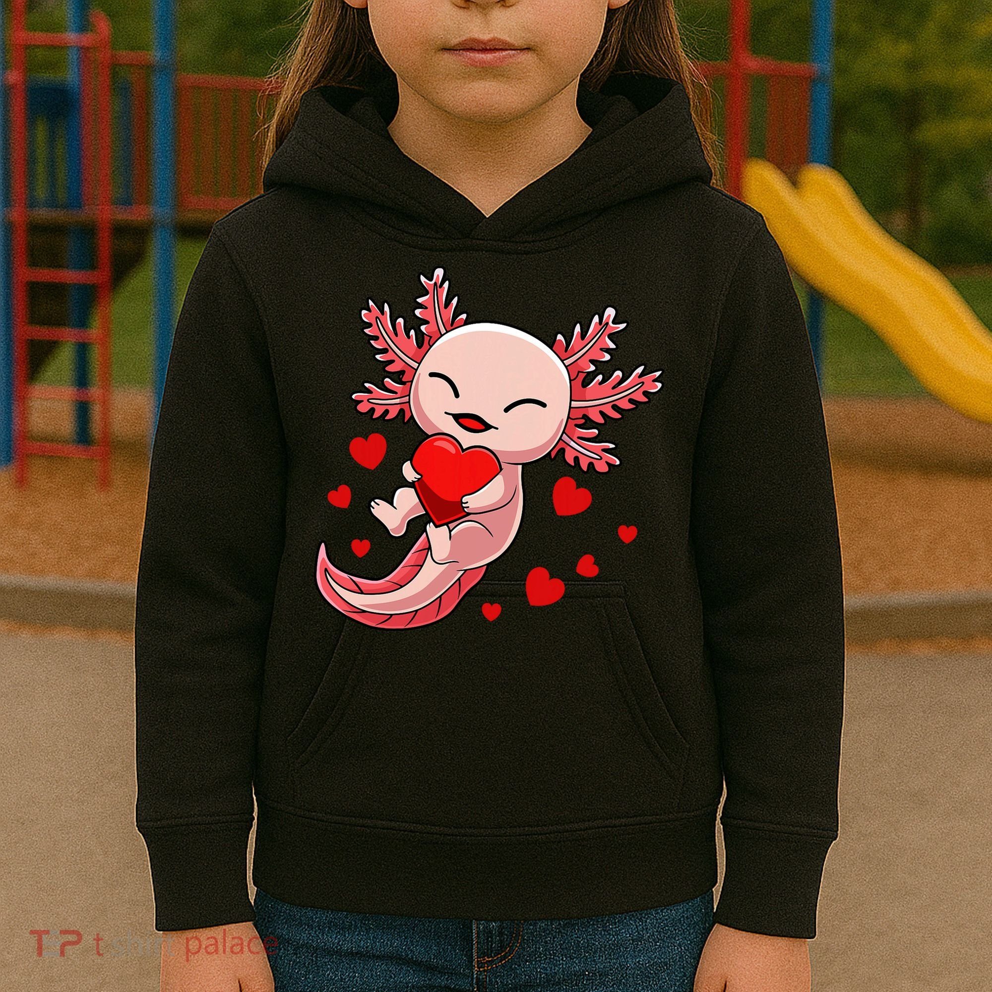 Cute Axolotl Heart Valentines Day Kids Hoodie