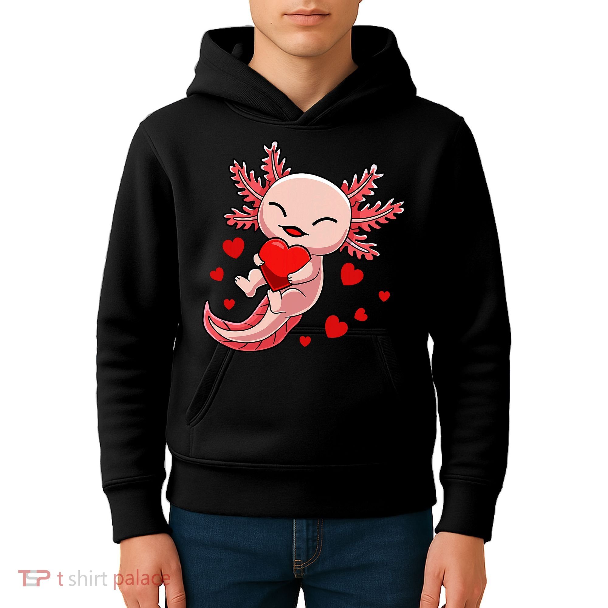 Cute Axolotl Heart Valentines Day Kids Hoodie