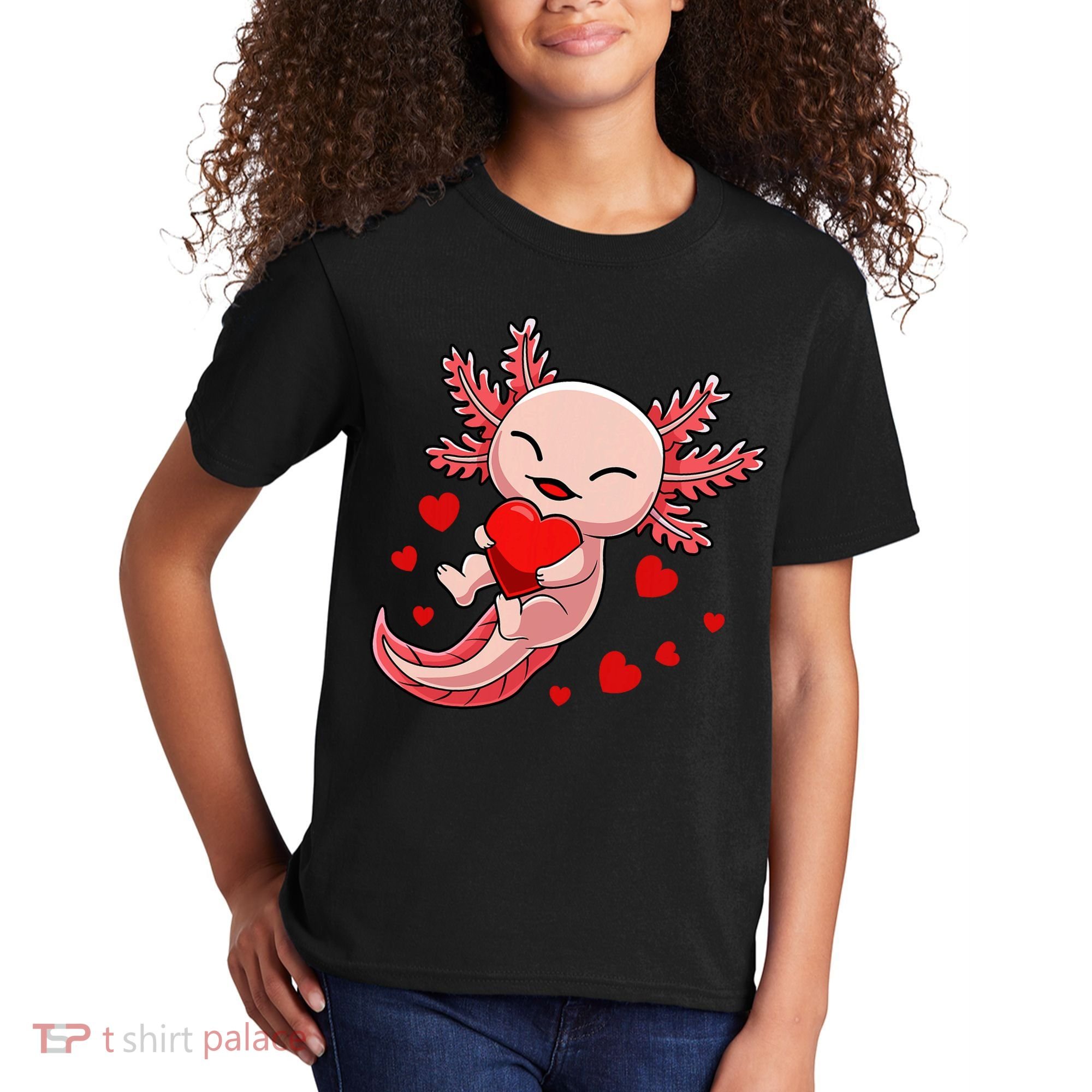 Cute Axolotl Heart Valentines Day Kids T-Shirt