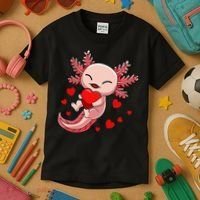 Cute Axolotl Heart Valentines Day Kids T-Shirt thumb 3