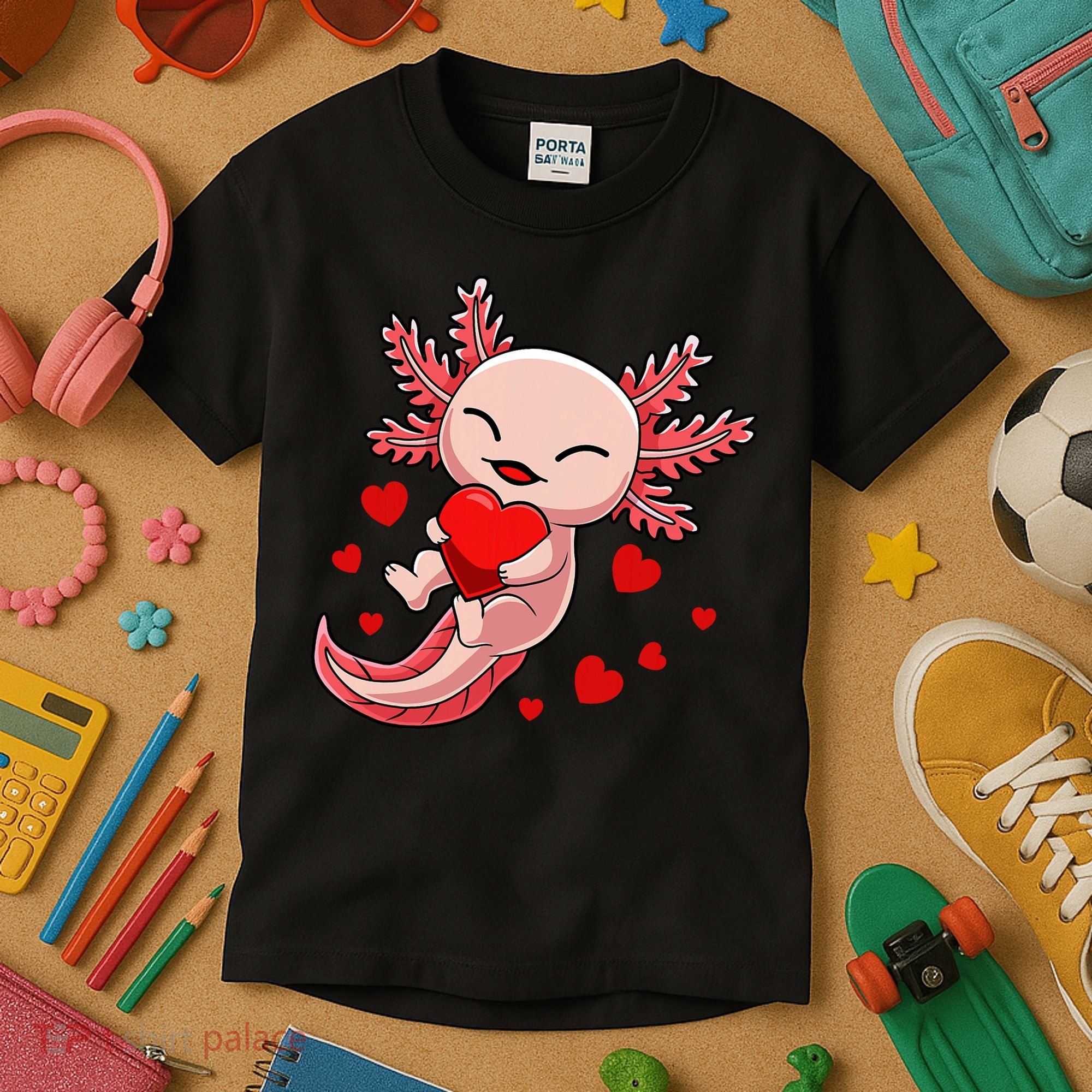 Cute Axolotl Heart Valentines Day Kids T-Shirt