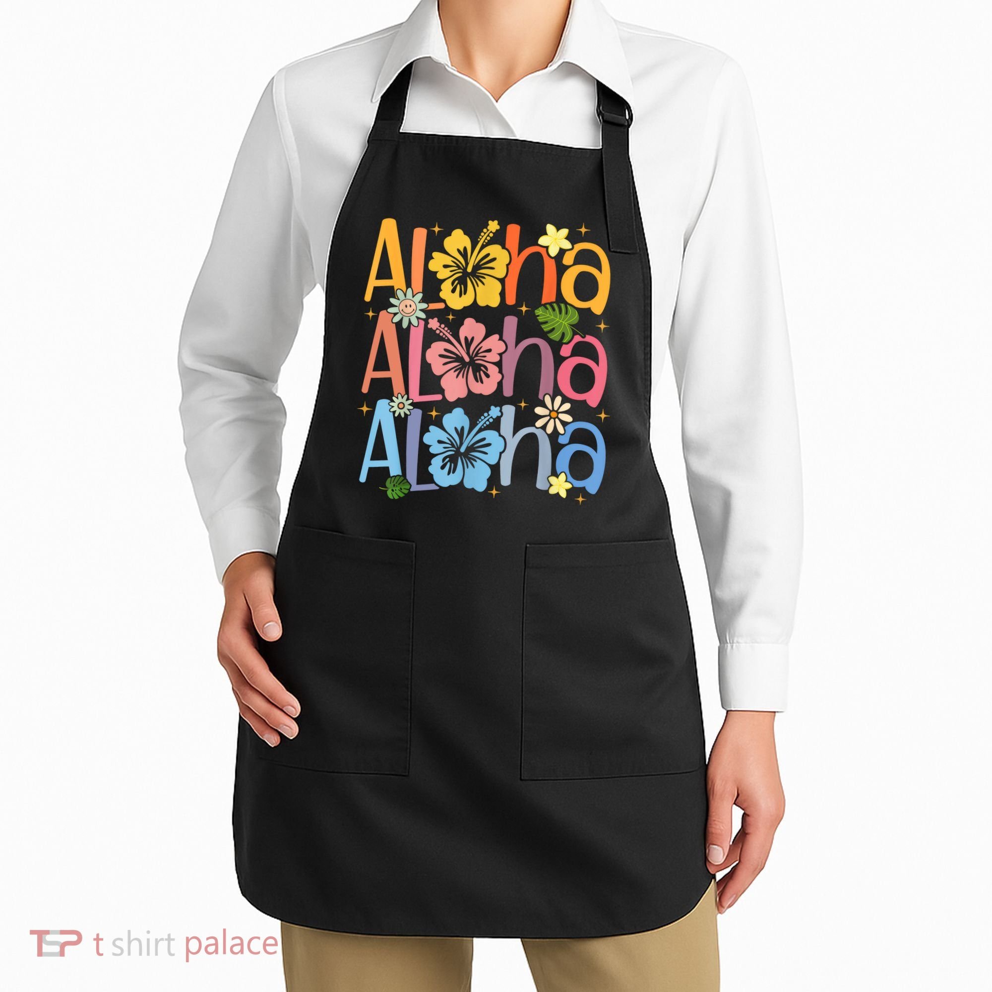 Cute Aloha Hawaiian Summer Vacation Shaka Hibiscus Apron