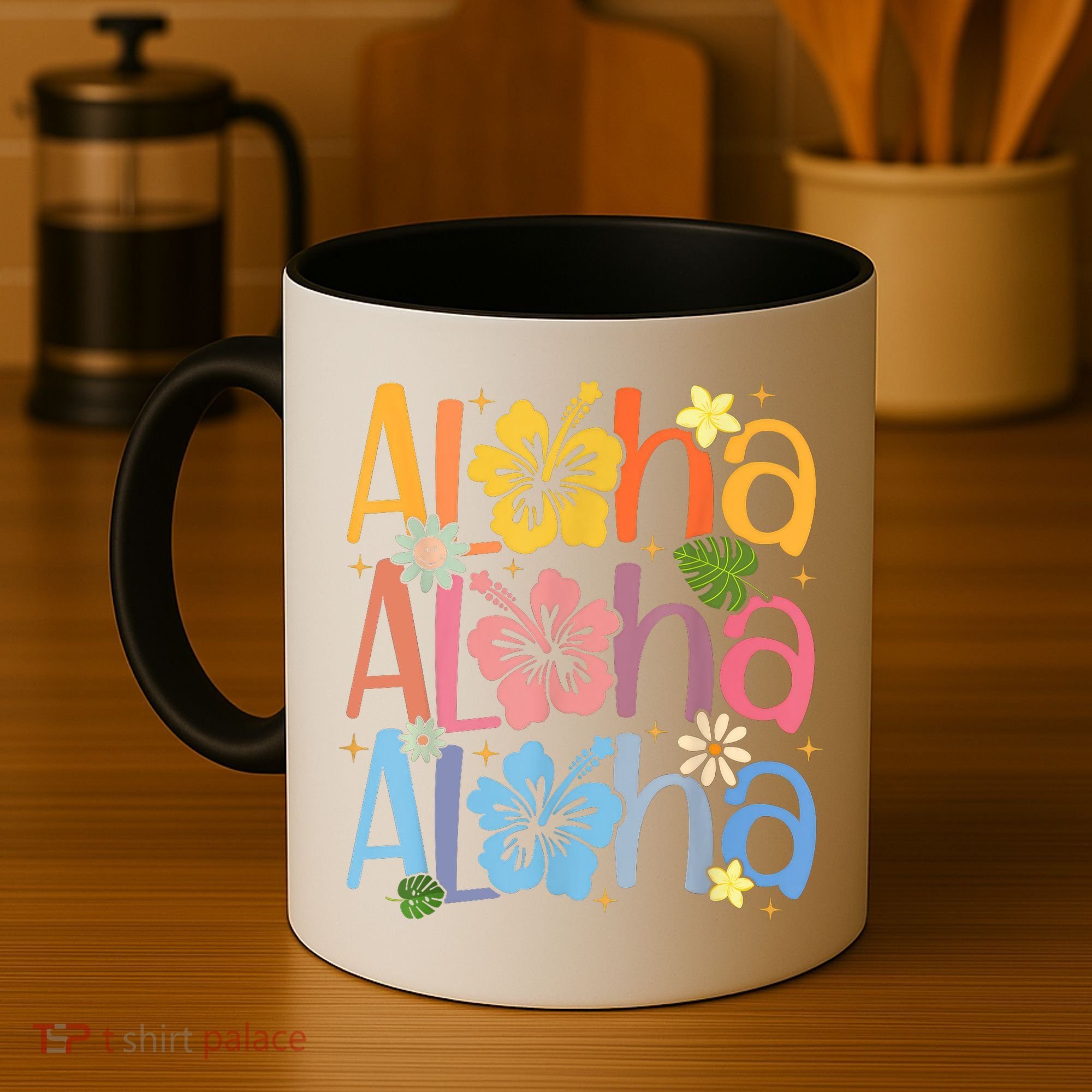Cute Aloha Hawaiian Summer Vacation Shaka Hibiscus Coffee Mug