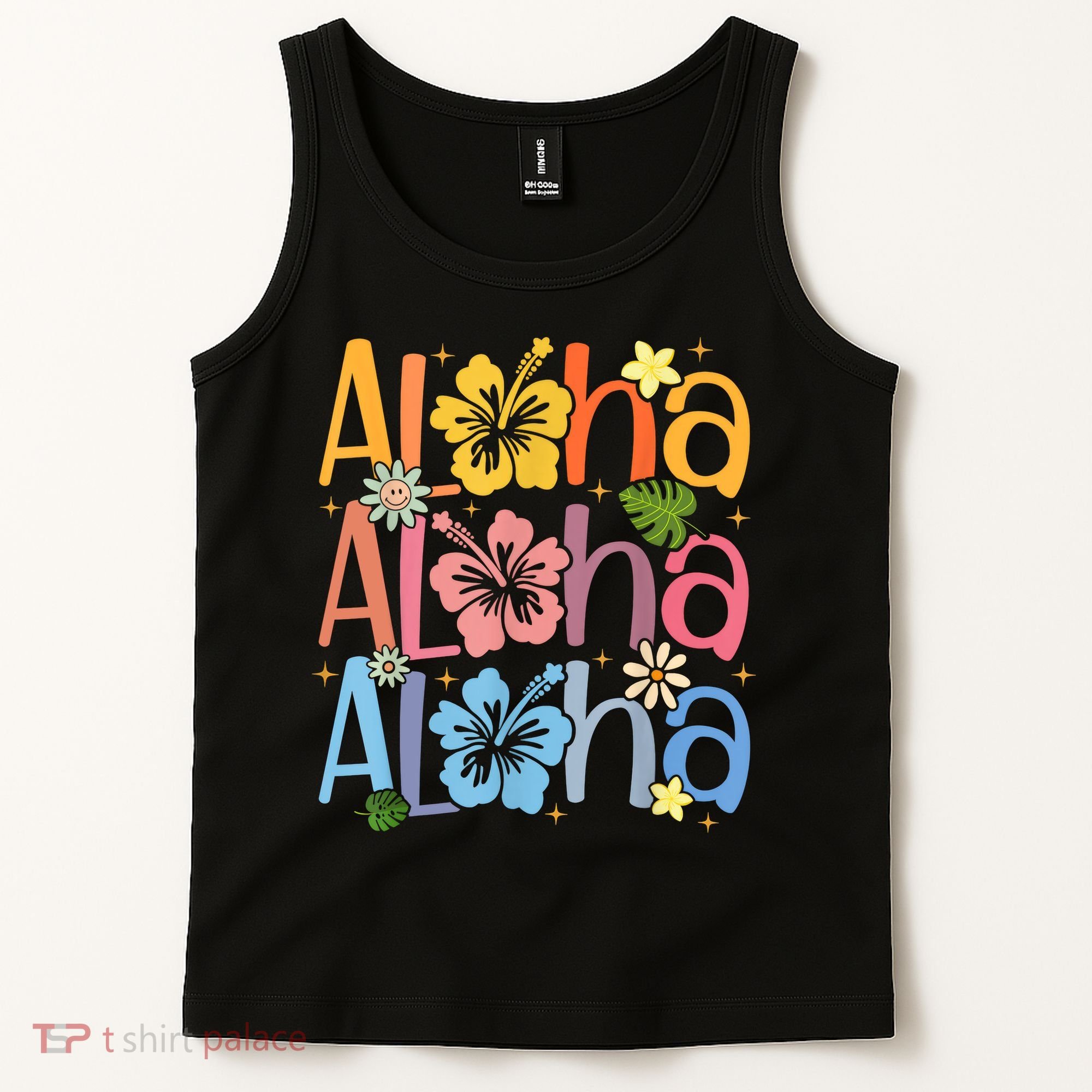 Cute Aloha Hawaiian Summer Vacation Shaka Hibiscus Tank Top