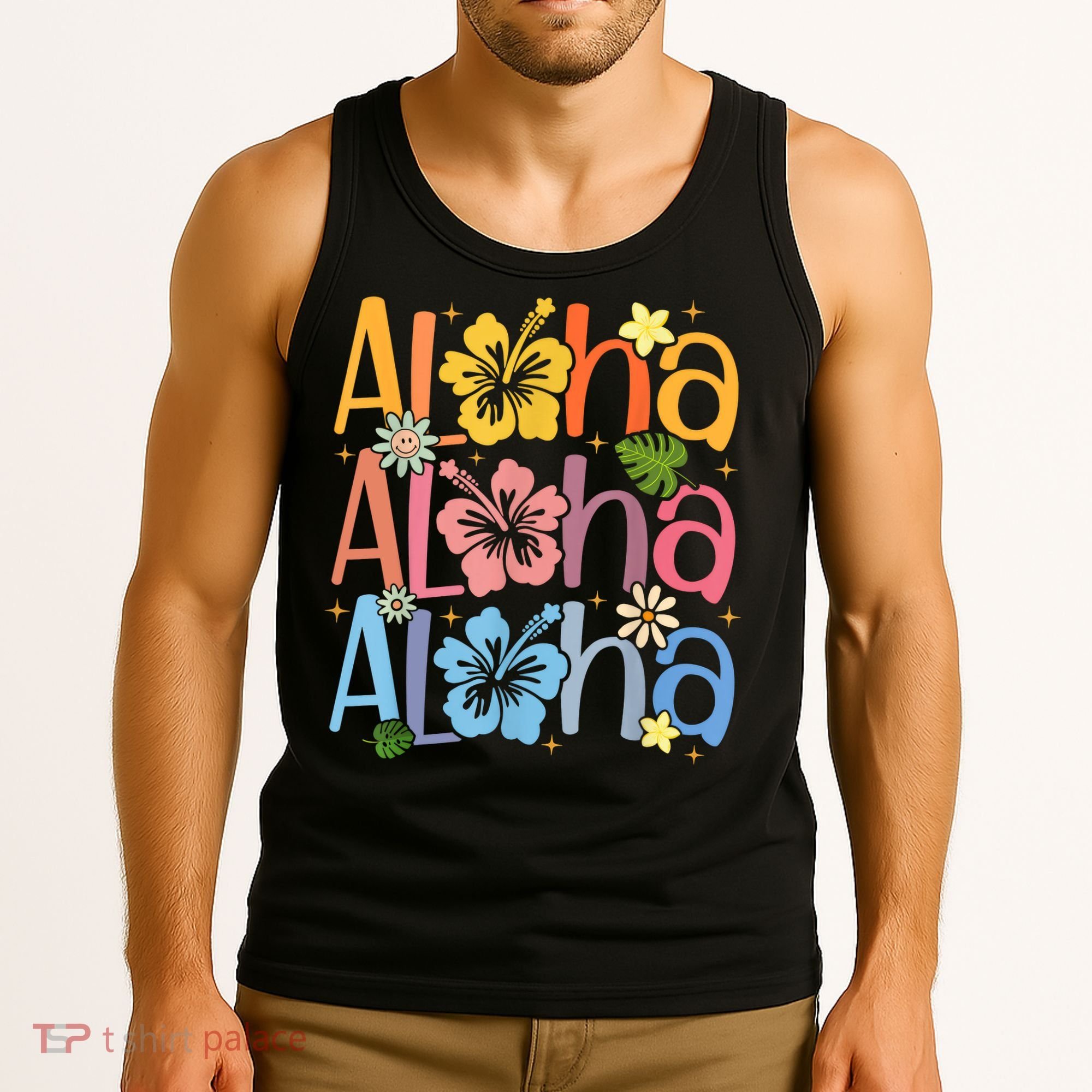 Cute Aloha Hawaiian Summer Vacation Shaka Hibiscus Tank Top