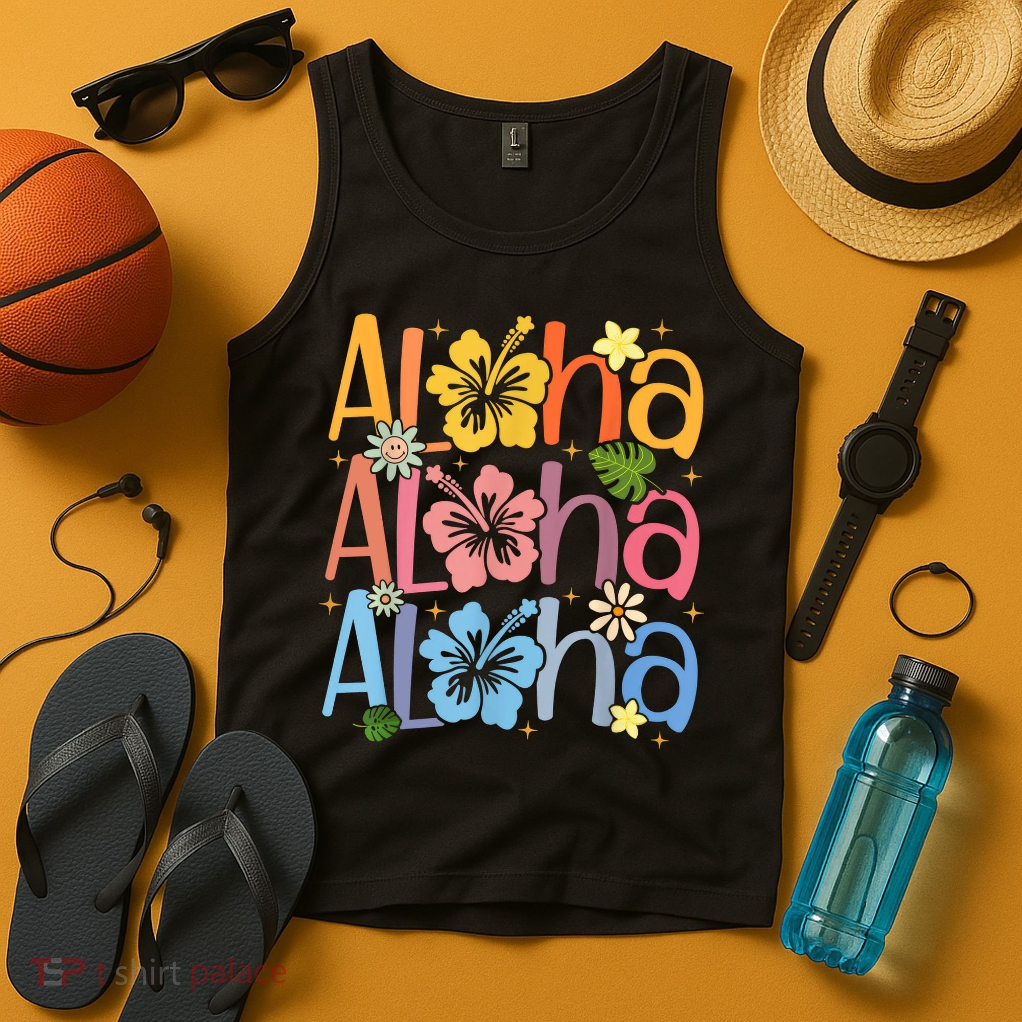 Cute Aloha Hawaiian Summer Vacation Shaka Hibiscus Tank Top