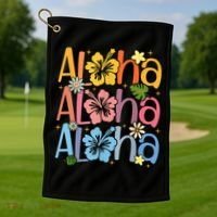 Cute Aloha Hawaiian Summer Vacation Shaka Hibiscus Golf Towel thumb 1