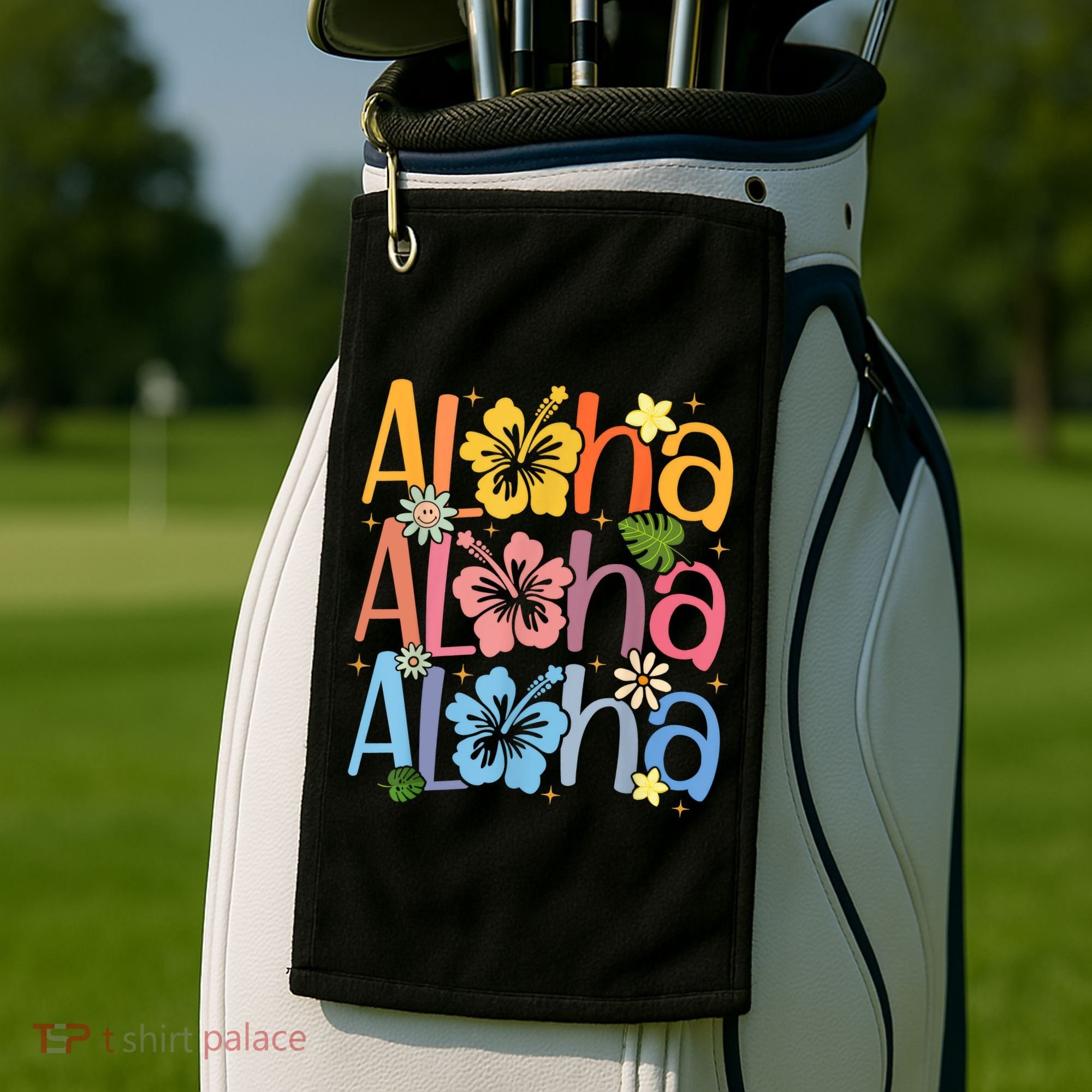 Cute Aloha Hawaiian Summer Vacation Shaka Hibiscus Golf Towel