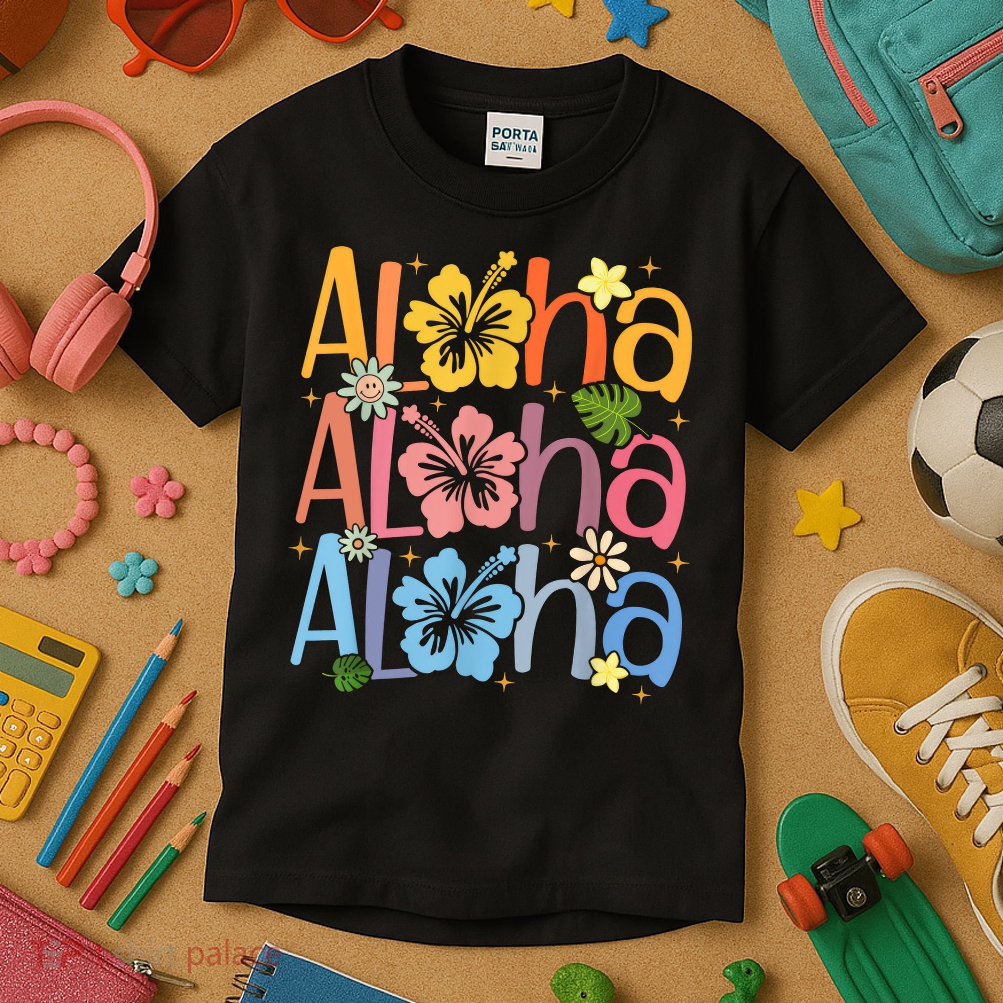 Cute Aloha Hawaiian Summer Vacation Shaka Hibiscus Kids T-Shirt