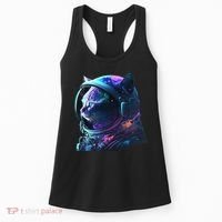 Cat Astronaut In Space Suit And Helmet In The Cosmos Funny Women's Tank Top thumb 0
