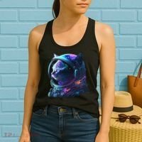 Cat Astronaut In Space Suit And Helmet In The Cosmos Funny Women's Tank Top thumb 2
