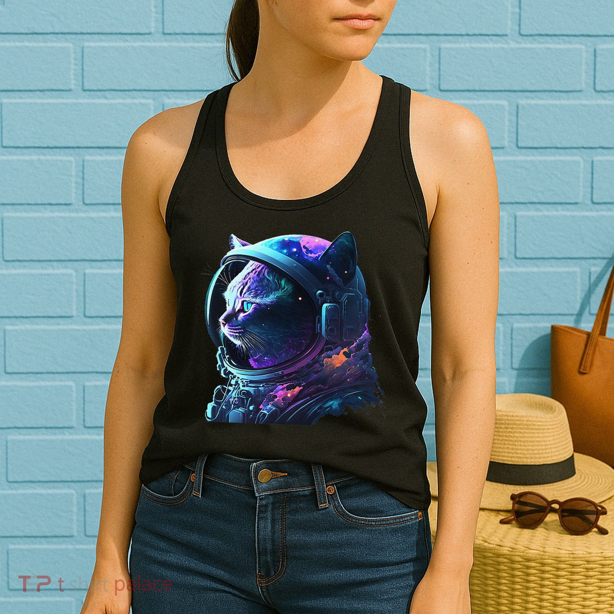 Cat Astronaut In Space Suit And Helmet In The Cosmos Funny Women's Tank Top