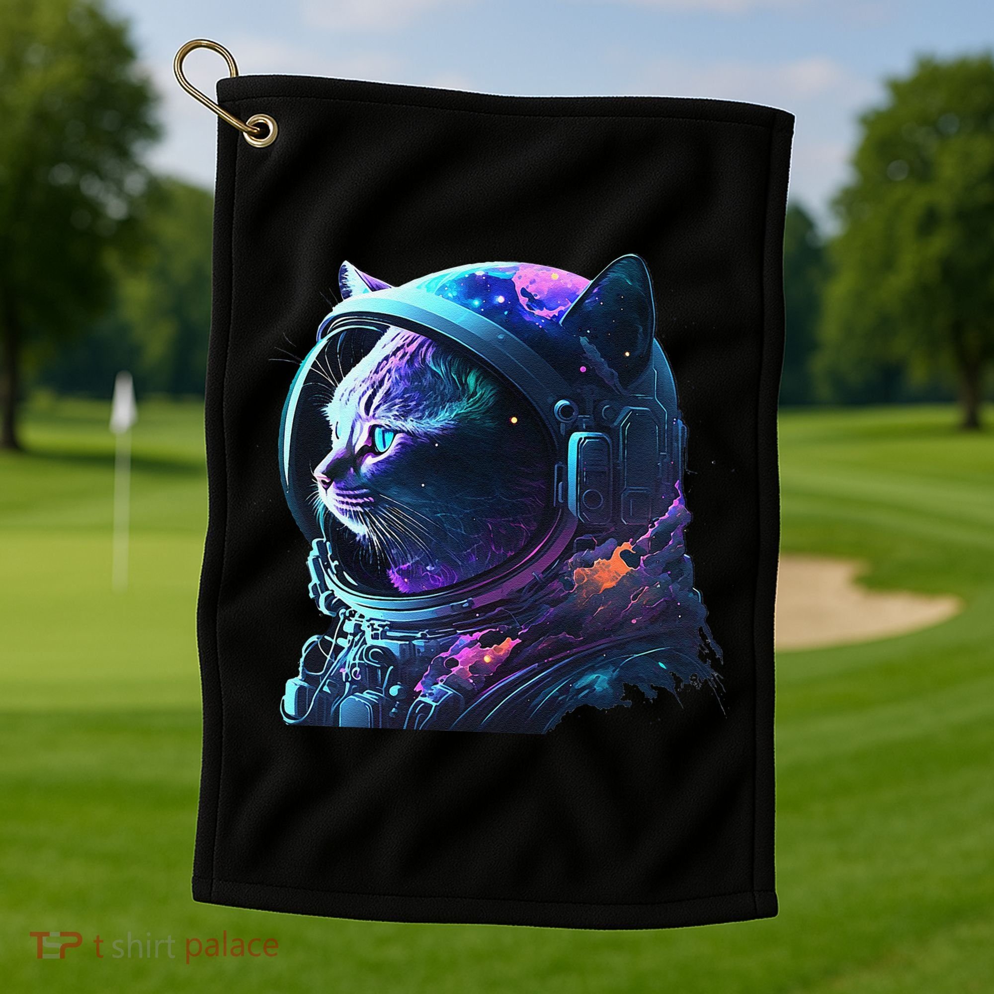 Cat Astronaut In Space Suit And Helmet In The Cosmos Funny Golf Towel