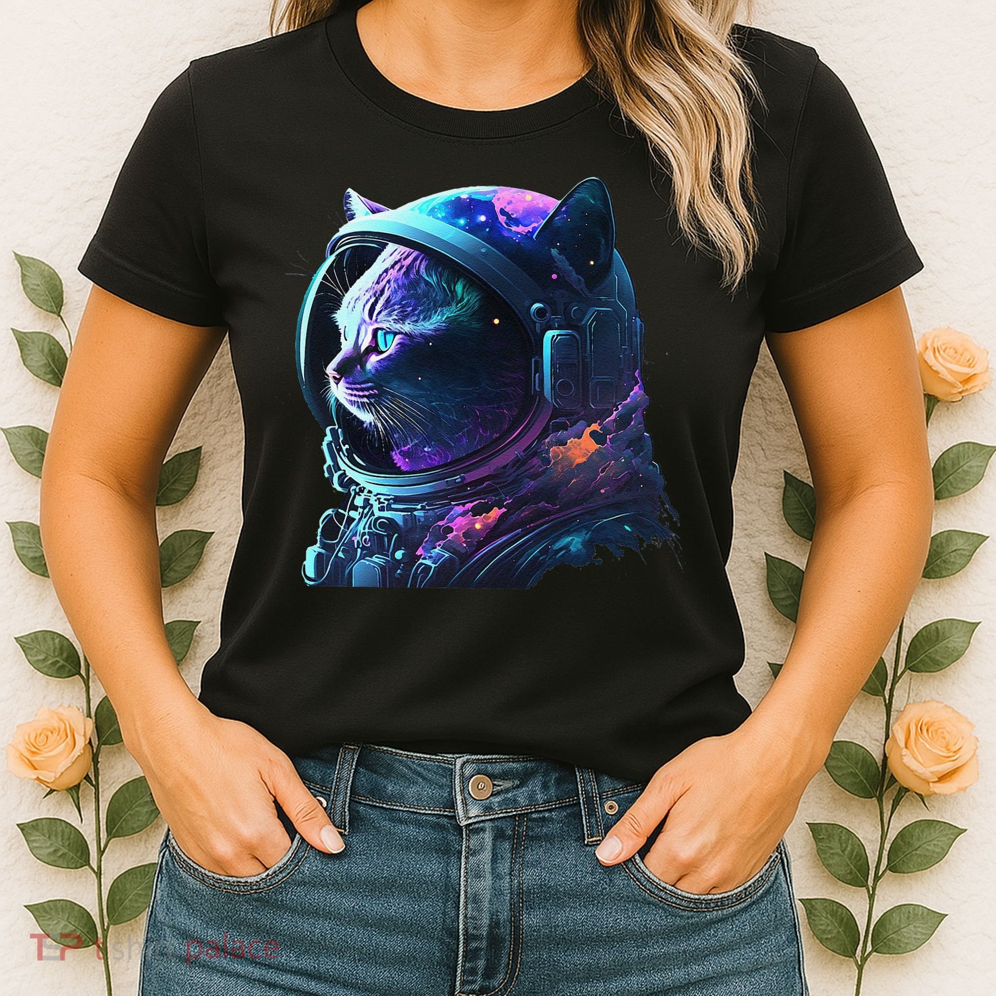 Cat Astronaut In Space Suit And Helmet In The Cosmos Funny Women's T-Shirt