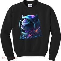 Cat Astronaut In Space Suit And Helmet In The Cosmos Funny Kids Sweatshirt thumb 0