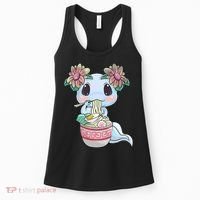 Cute Anime Ideas For Teen Axolotl Eating Ramen Kawaii  Women's Tank Top thumb 0
