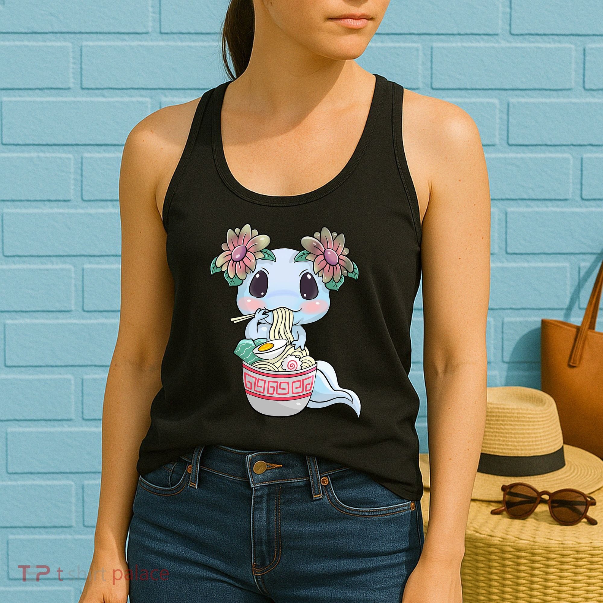 Cute Anime Ideas For Teen Axolotl Eating Ramen Kawaii  Women's Tank Top
