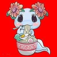 Cute Anime Ideas For Teen Axolotl Eating Ramen Kawaii  Santa Hat thumb 1