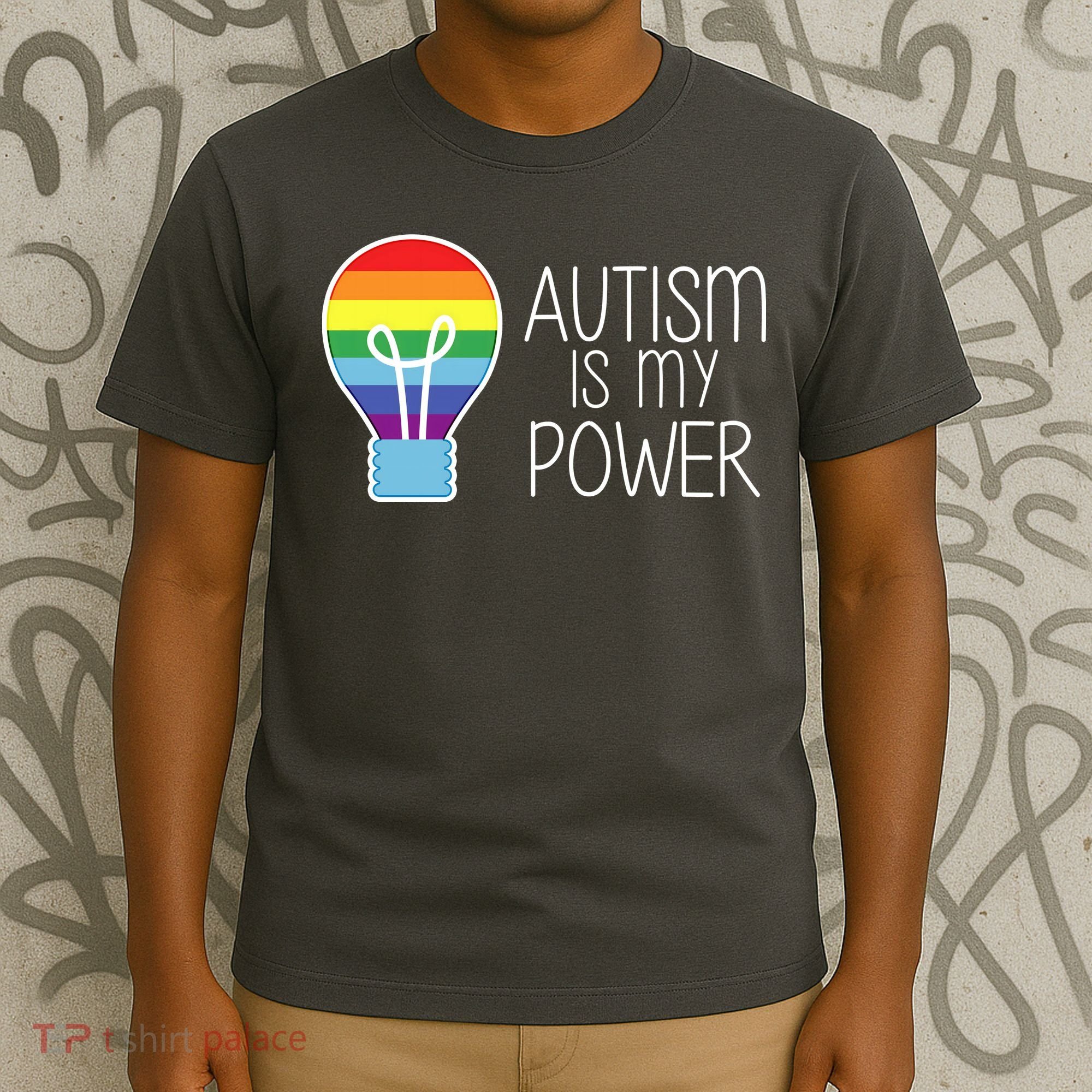 Cute Autism Is My Power Colorful Rainbow Light Bulb T-Shirt