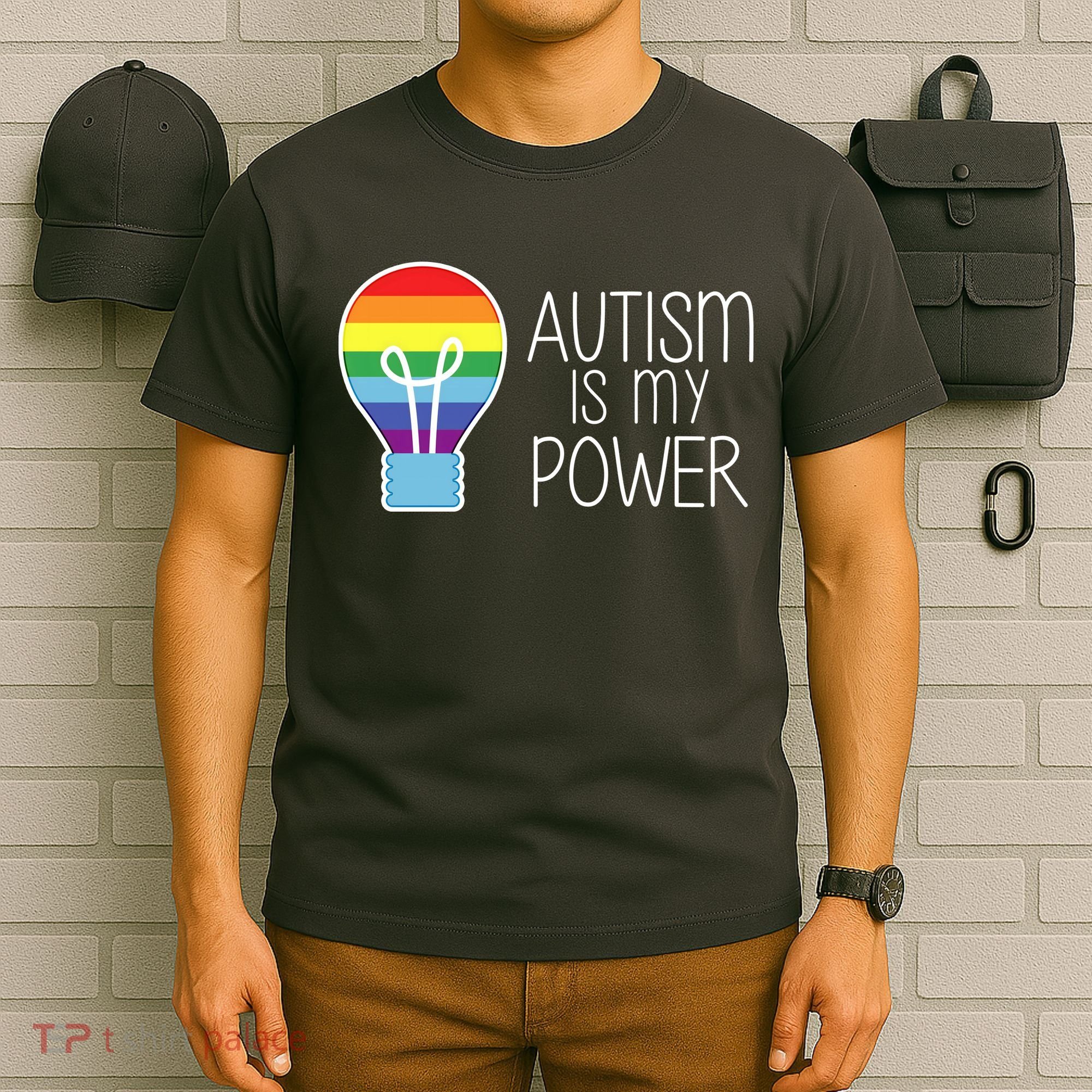 Cute Autism Is My Power Colorful Rainbow Light Bulb T-Shirt