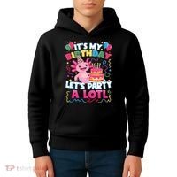 Cute Axolotl Its My Birthday Lets Party  Kids Hoodie thumb 4