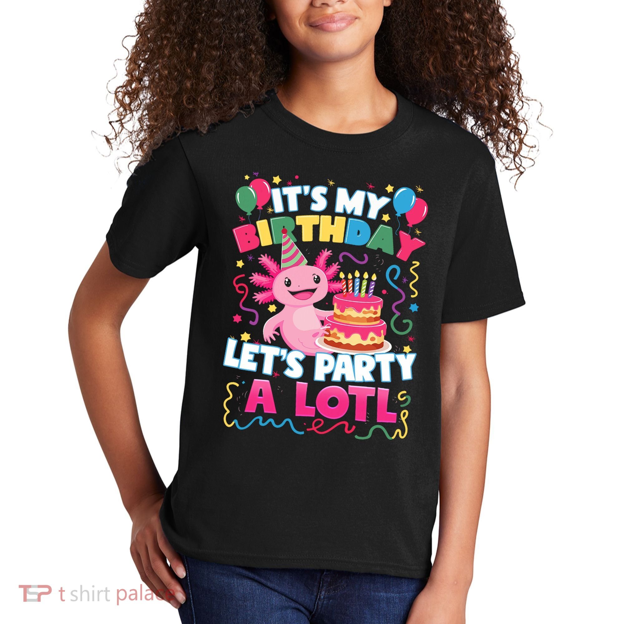 Cute Axolotl Its My Birthday Lets Party  Kids T-Shirt
