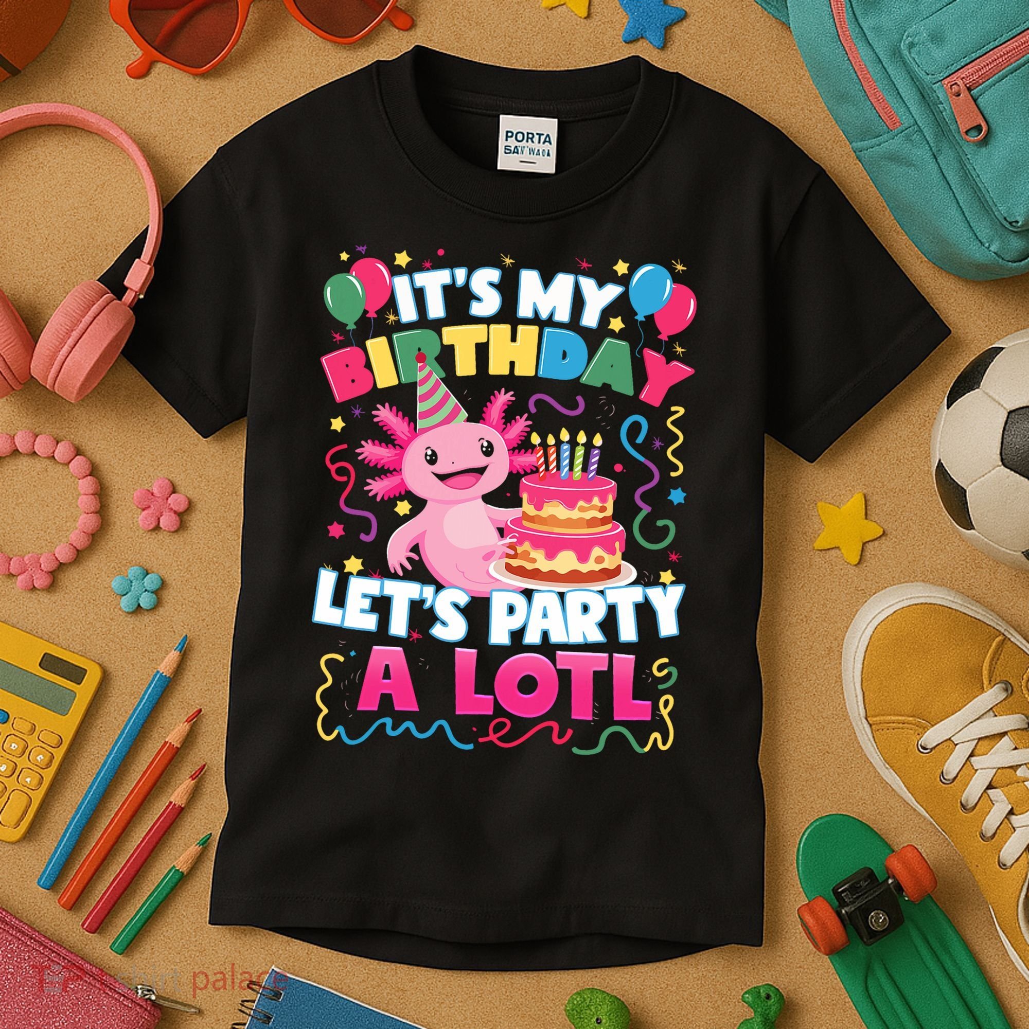 Cute Axolotl Its My Birthday Lets Party  Kids T-Shirt