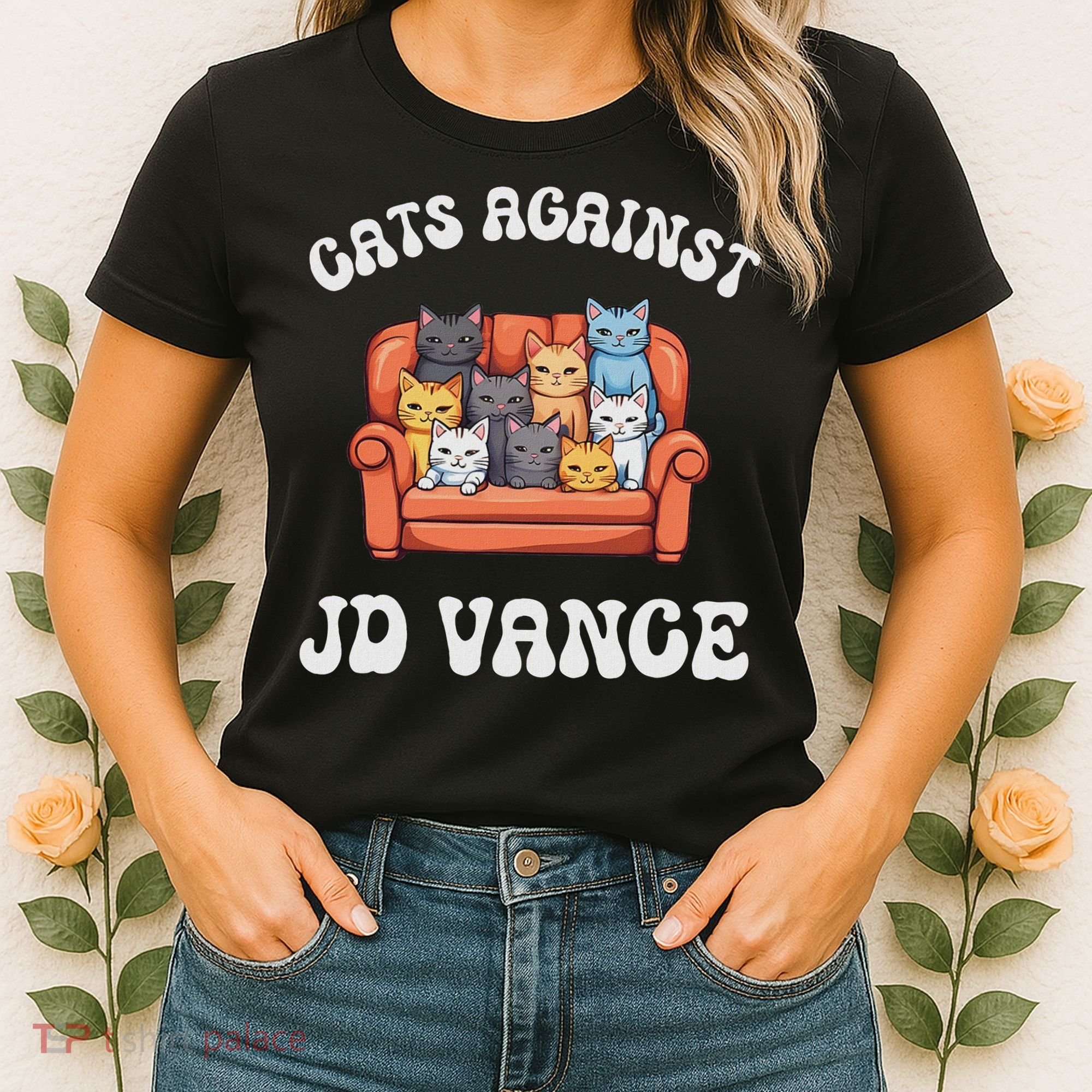 Cats Against Jd Vance Childless Cat Lady Couch Liberal Vote Women's T-Shirt