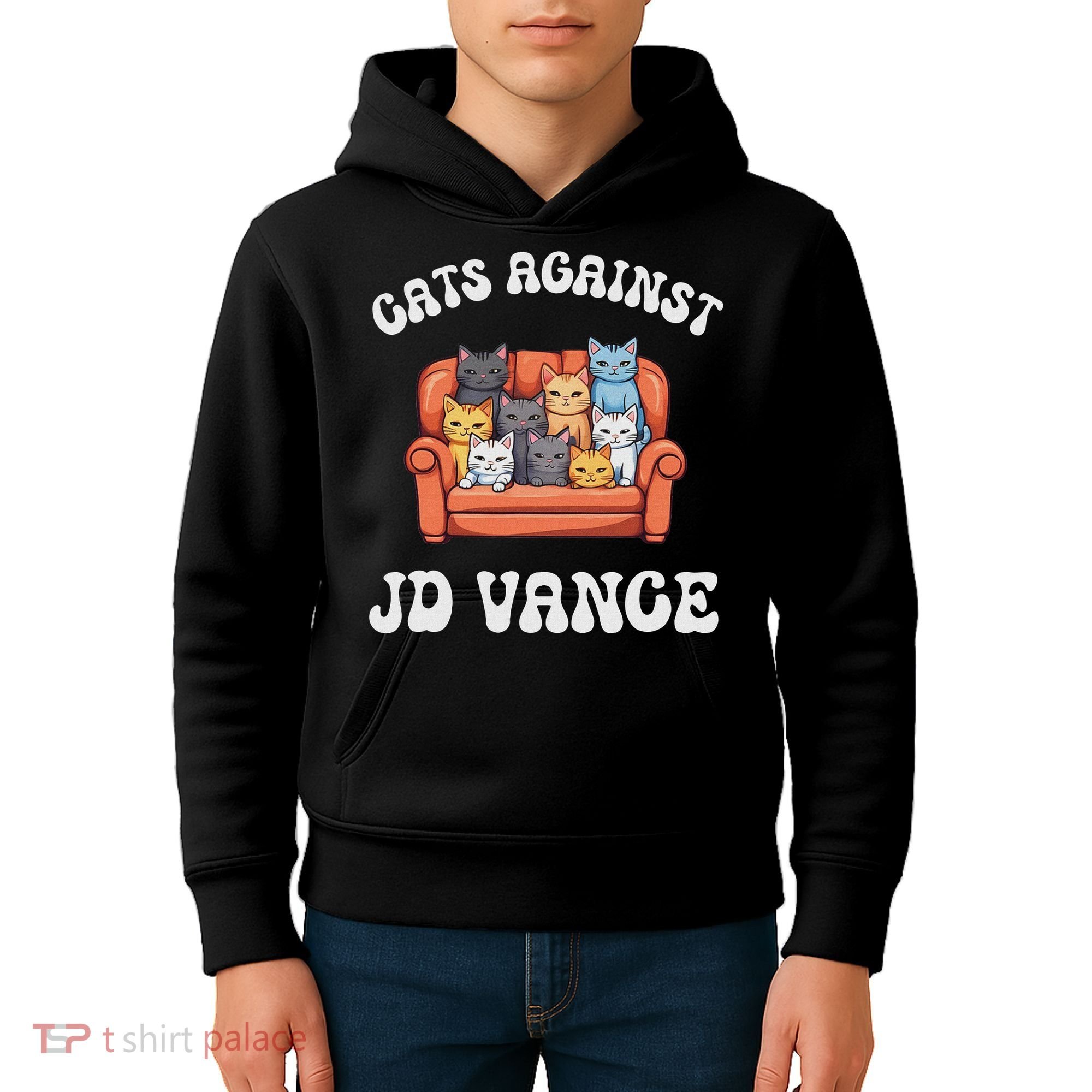 Cats Against Jd Vance Childless Cat Lady Couch Liberal Vote Kids Hoodie