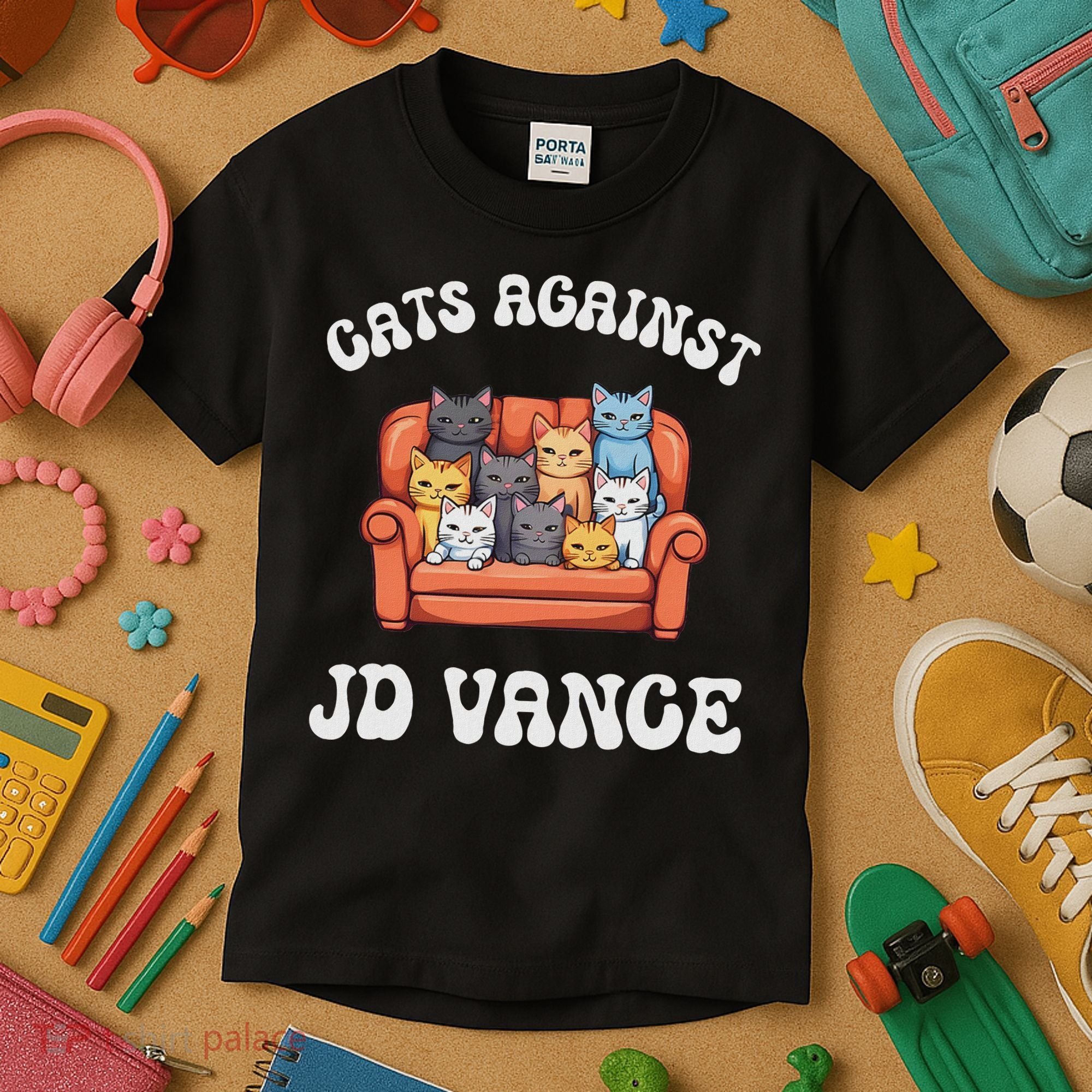 Cats Against Jd Vance Childless Cat Lady Couch Liberal Vote Kids T-Shirt