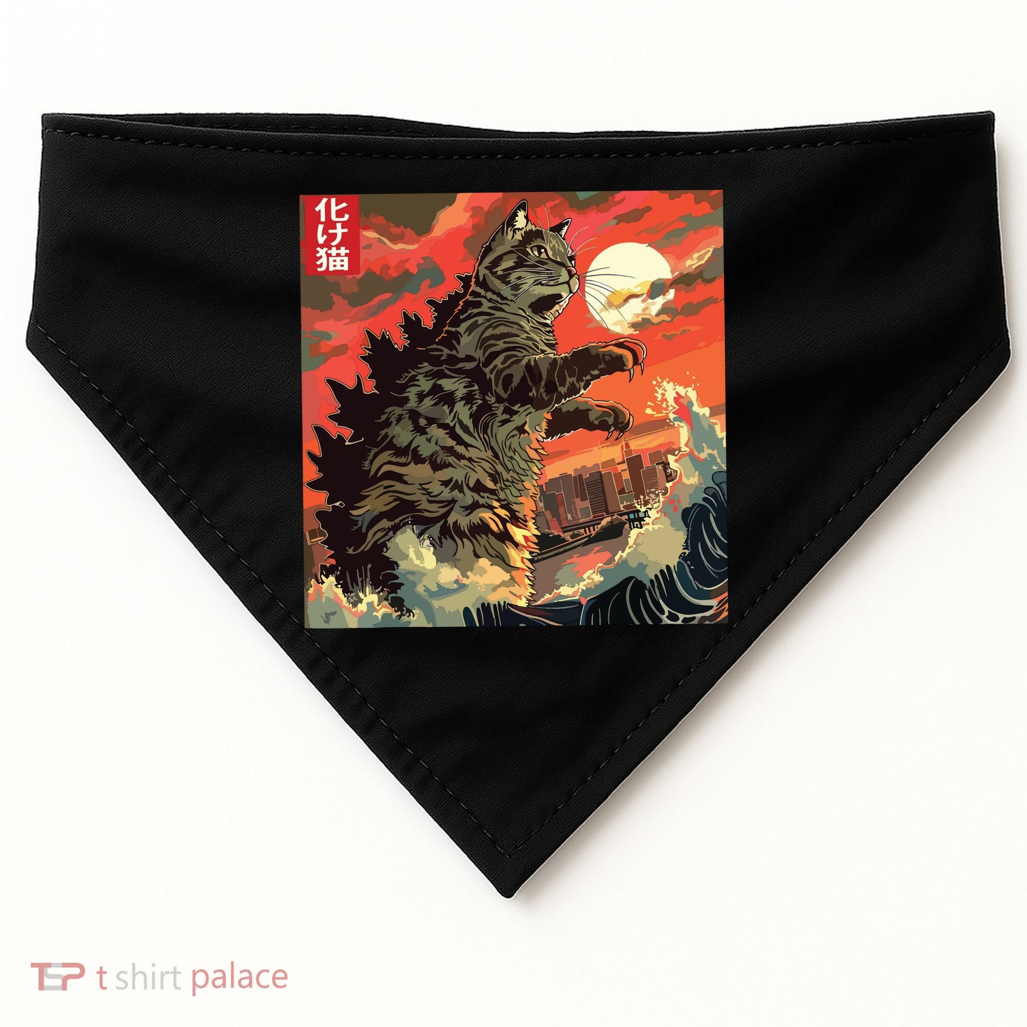 Catzilla Attacking Japan Funny Cute Cat Anime Style USA-Made Doggie Bandana