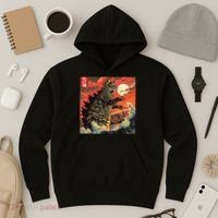Catzilla Attacking Japan Funny Cute Cat Anime Style Hoodie thumb 3